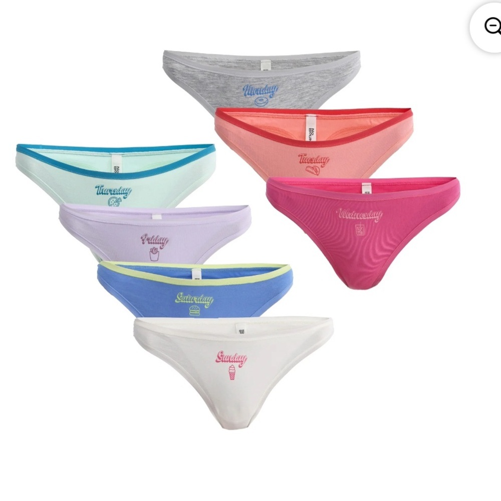 No Boundaries Women's 7-Pack 'Days' Mid-Rise Thongs - Multicolor Set - Picture 4 of 11